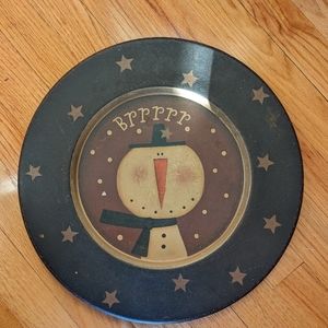 Primitive Large Wooden Snowman Plate